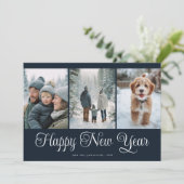 Three Photo New Year Feestdagenkaart (Staand voorkant)