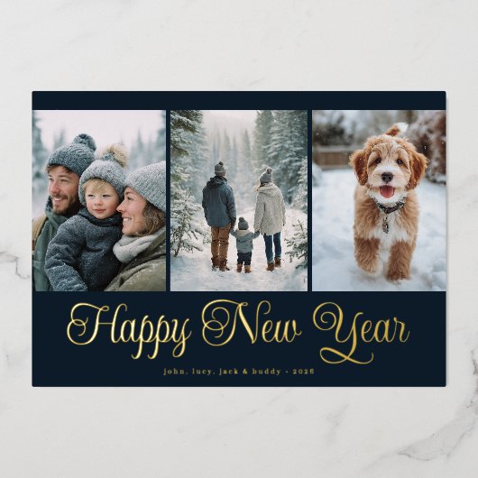 Three Photo New Year Folie Feestdagenkaart (Voorkant)