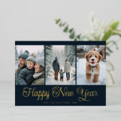 Three Photo New Year Folie Feestdagenkaart (Staand Voorkant)