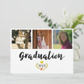 Three photos High School Graduation Announcement Kaart (Staand voorkant)