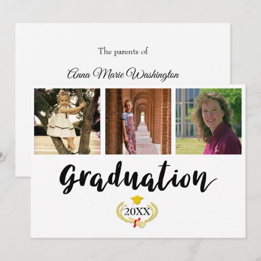 Three photos High School Graduation Announcement Kaart (Voorkant / Achterkant)