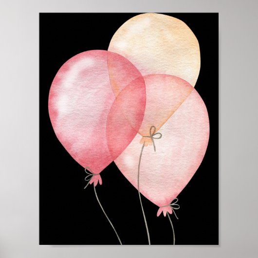 Three Pink Balloons Happy Nursery Poster (Voorkant)