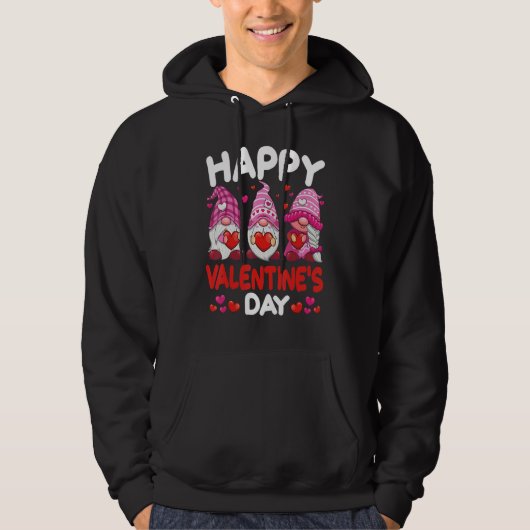 Three Pink Gnomes Holding Heart Happy Valentine's  Hoodie (Voorkant)