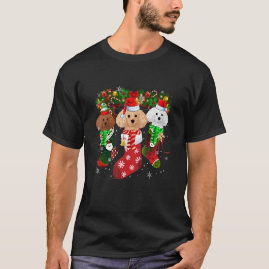 Three Poodle In Socks Christmas Santa Hat   T-shirt (Voorkant)