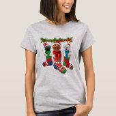 Three Poodles In Christmas Socks T-shirt (Voorkant)