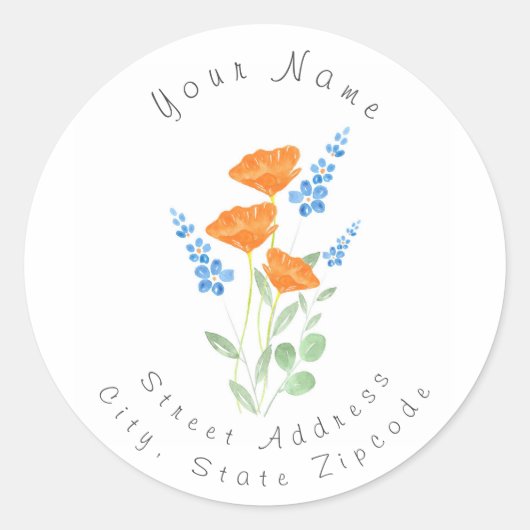 "Three Poppies Waterverf Bouquet"-etiket Ronde Sticker (Voorkant)