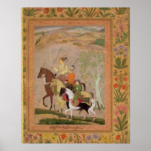 Three Princes Going Hunting, c.1635 (gouache on pa Poster (Voorkant)