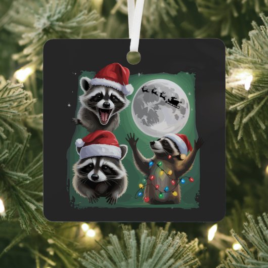 Three Raccoons With The Moon Galaxy Christmas  Metalen Ornament (Insitu)
