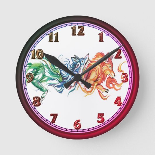 Three Rainbow watercolor wolves Ronde Klok (Voorkant)