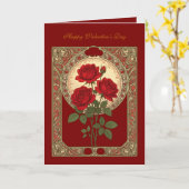 Three Red Roses Art Nouveau Style Kaart (Gele Bloem)