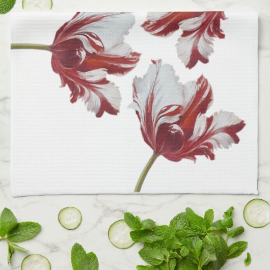 Three Red Tulips Theedoek (Gevouwen)