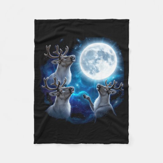 Three Reindeer Howling At The Moon Merry Christmas Fleece Deken (Voorkant)