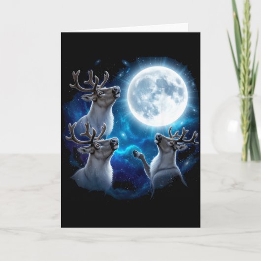 Three Reindeer Howling At The Moon Merry Christmas Kaart (Voorkant)