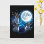 Three Reindeer Howling At The Moon Merry Christmas Kaart (Gele Bloem)
