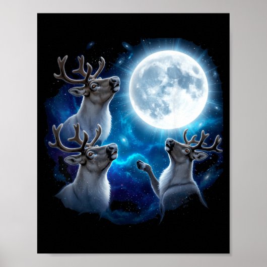 Three Reindeer Howling At The Moon Merry Christmas Poster (Voorkant)