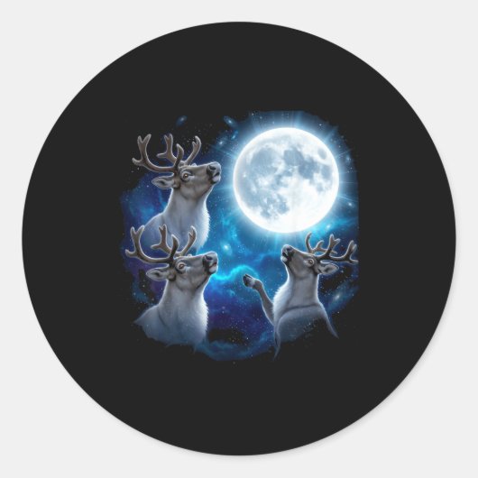 Three Reindeer Howling At The Moon Merry Christmas Ronde Sticker (Voorkant)