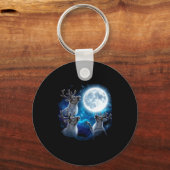 Three Reindeer Howling At The Moon Merry Christmas Sleutelhanger (Voorkant)