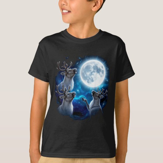 Three Reindeer Howling At The Moon Merry Christmas T-shirt (Voorkant)