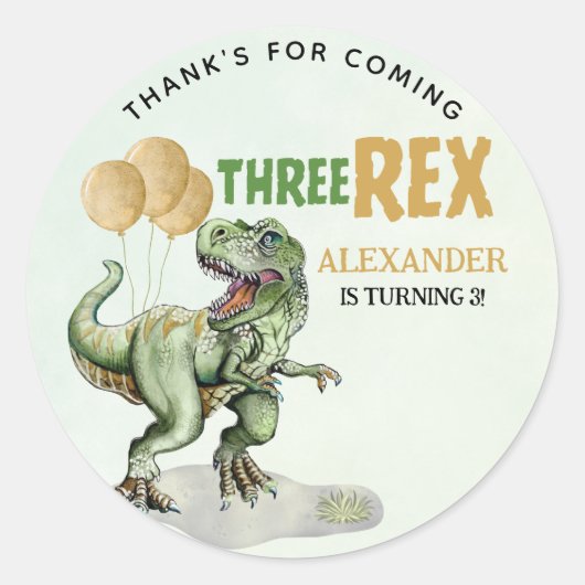 Three Rex - Birthday Boy 3rd with Dinosaur Theme Ronde Sticker (Voorkant)