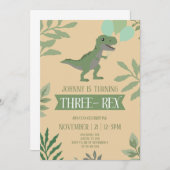 Three-Rex Birthday Invitation Kaart (Voorkant / Achterkant)
