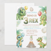 Three-Rex Birthday Invitation with Maze Invitation Kaart (Voorkant / Achterkant)