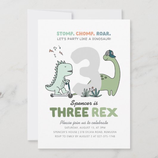 Three Rex Birthday Party Invitation Kaart (Voorkant)