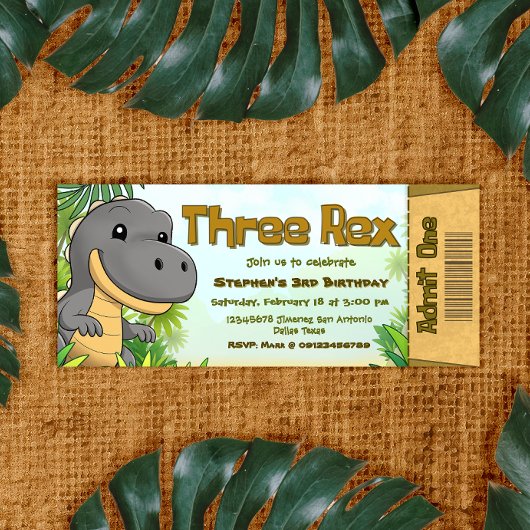 Three Rex Boy 3rd Birthday Ticket Kaart