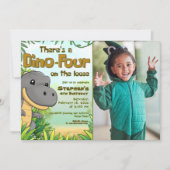 Three Rex Boy 4th Birthday with Photo Kaart (Voorkant)