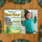 Three Rex Boy 4th Birthday with Photo Kaart