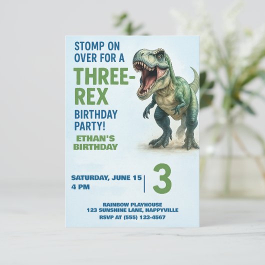 Three-Rex Boys 3rd Verjaardagsfeest Kaart (Staand voorkant)