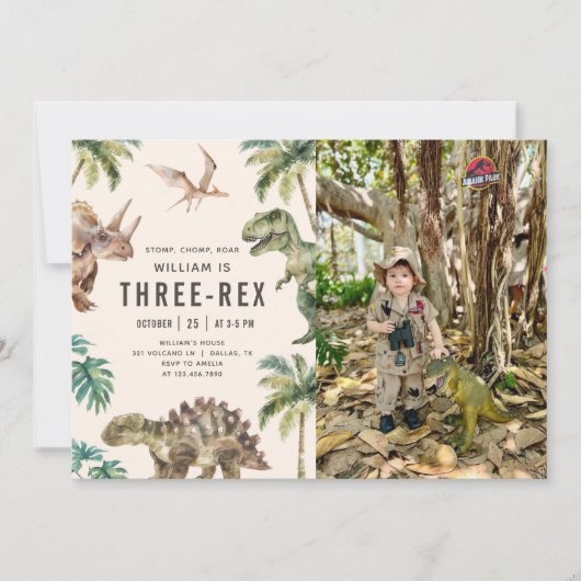 Three Rex Dinosaur 3rd Birthday Party Foto Kaart (Voorkant)