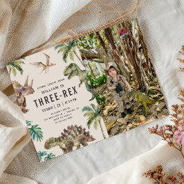 Three Rex Dinosaur 3rd Birthday Party Foto Kaart