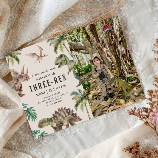 Three Rex Dinosaur 3rd Birthday Party Foto Kaart