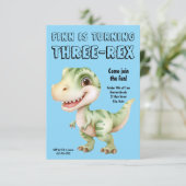 Three-Rex Dinosaur 3rd Birthday Party Invitation Kaart (Staand voorkant)