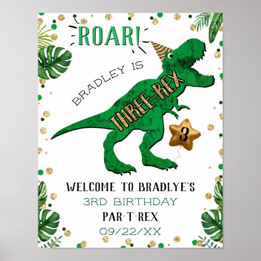 Three-Rex Dinosaur 3rd Birthday Welkom Poster (Voorkant)