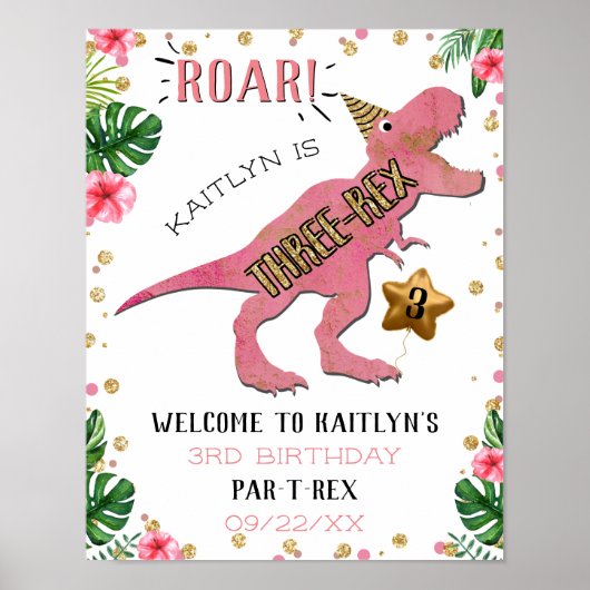 Three-Rex Dinosaur 3rd Birthday Welkom Poster (Voorkant)