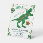 Three-Rex Dinosaur 3rd Birthday Welkom Reclamebord Met Voetstuk (Voorkant)
