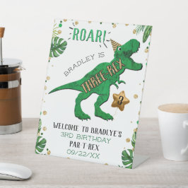 Three-Rex Dinosaur 3rd Birthday Welkom Reclamebord Met Voetstuk