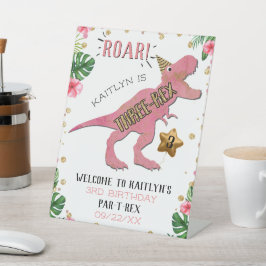 Three-Rex Dinosaur 3rd Birthday Welkom Reclamebord Met Voetstuk