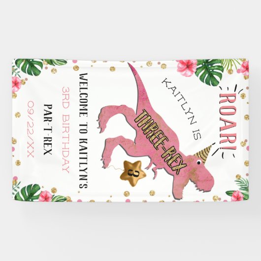 Three-Rex Dinosaur 3rd Birthday Welkom Spandoek (Horizontaal)