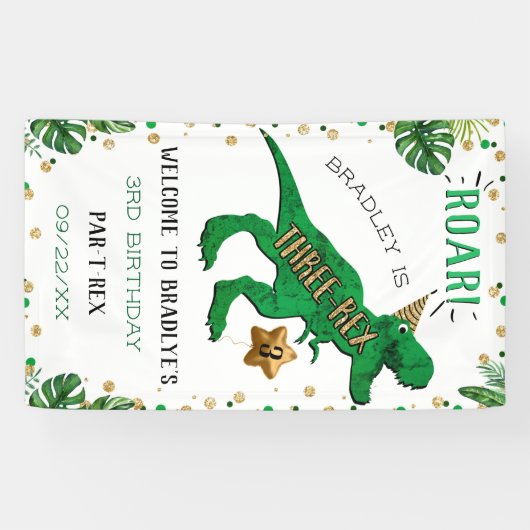 Three-Rex Dinosaur 3rd Birthday Welkom Spandoek (Horizontaal)