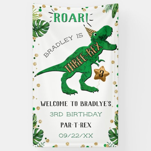 Three-Rex Dinosaur 3rd Birthday Welkom Spandoek (Verticaal)