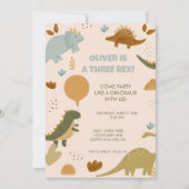 Three Rex Dinosaur 3rd Boy Birthday Invitation Kaart (Voorkant)