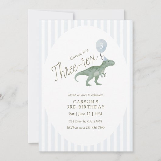Three Rex Dinosaur Third Birthday Invitation Kaart (Voorkant)