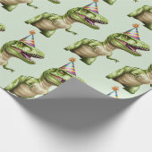 Three-Rex Dinosaurus Verjaardag Inpakpapier | Gree (Hoek)
