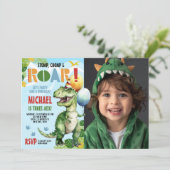 Three-Rex Dinosaurus Verjaardagsfeestfoto Kaart (Staand voorkant)