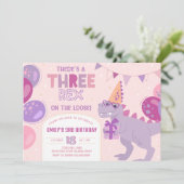 Three Rex Girl Invitation. T-Rex 3rd Birthday Kaart (Staand voorkant)