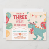 Three Rex Invitation Boy. Dinosaur 3rd Birthday Kaart (Voorkant)