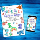 Three-Rex Meisjes 3e Verjaardag Dinosaur Party Din Kaart