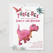 Three-Rex Meisjes 3e Verjaardag Roze Dino Kaart (Voorkant)